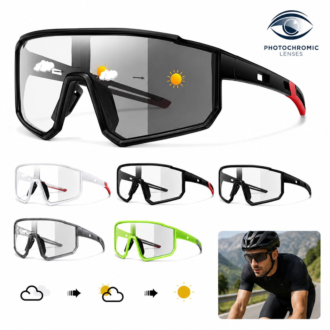 RAVU – Selbsttönende Sport Sonnenbrille mit photochromen Gläsern