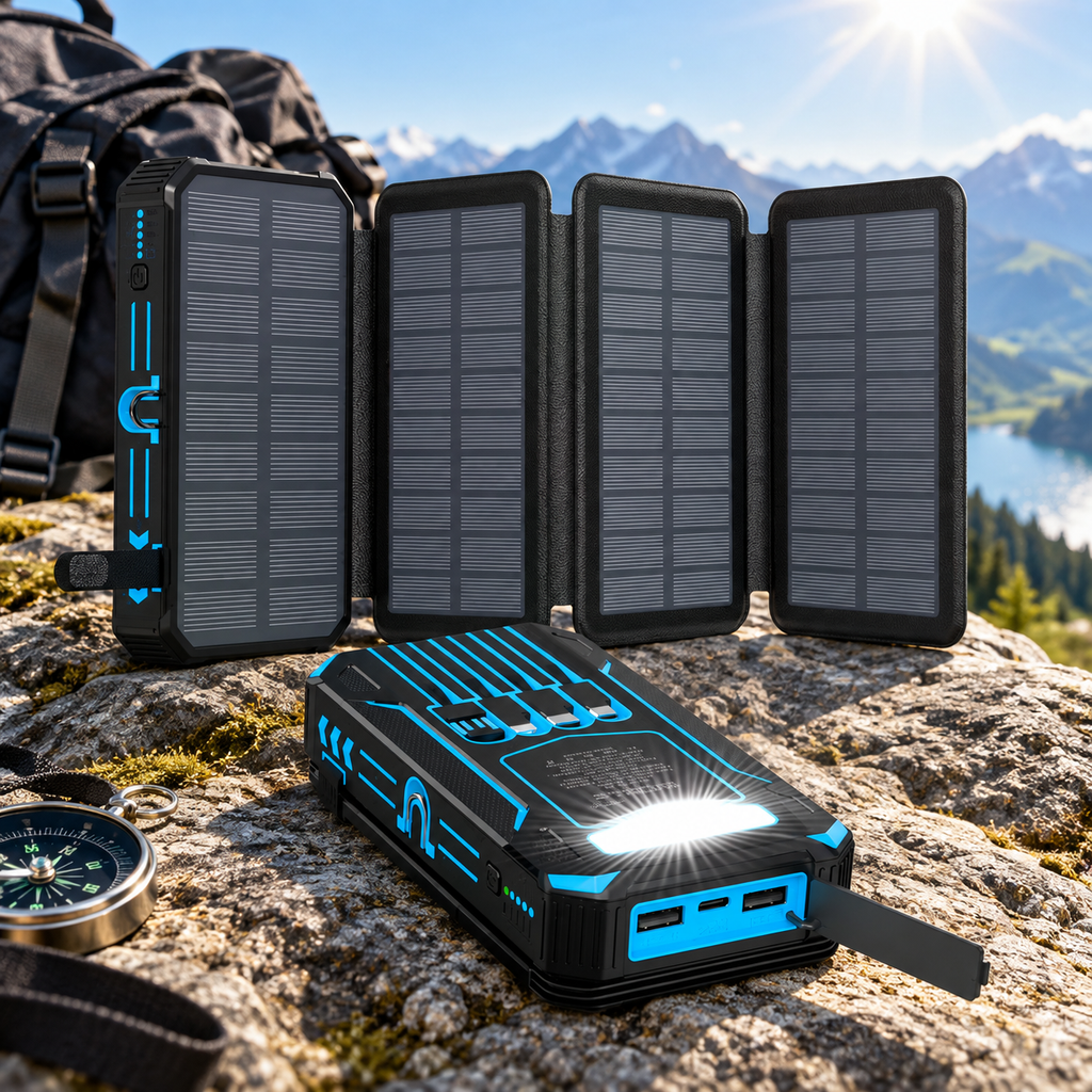 RAVU 36800mAh Faltbares Solar-Powerbank-Set (4 Solar-Panels)