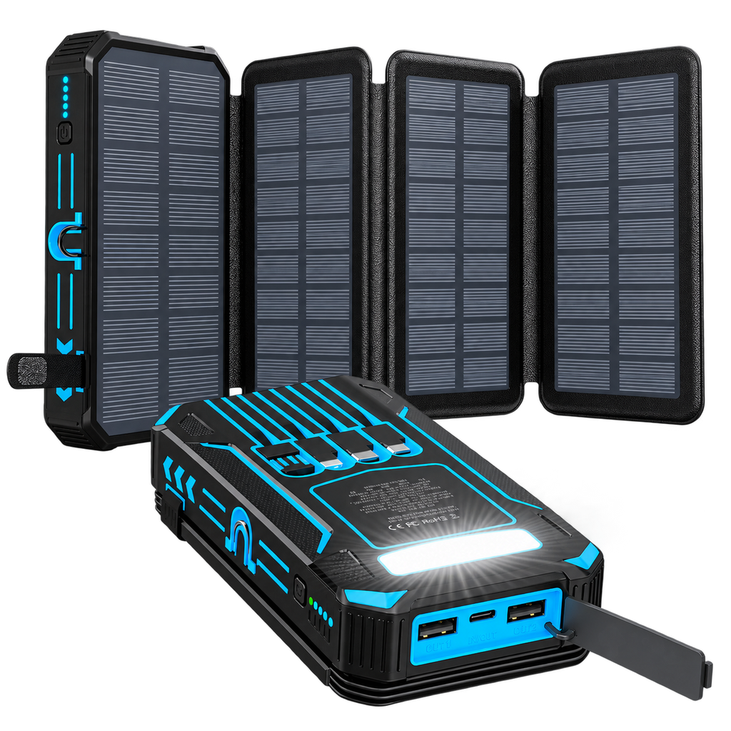 RAVU 36800mAh Faltbares Solar-Powerbank-Set (4 Solar-Panels)