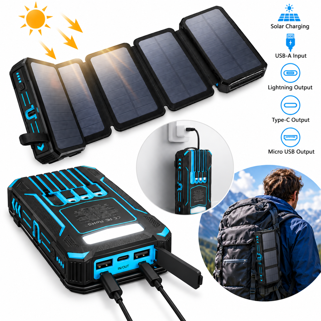 RAVU 36800mAh Faltbares Solar-Powerbank-Set (4 Solar-Panels)
