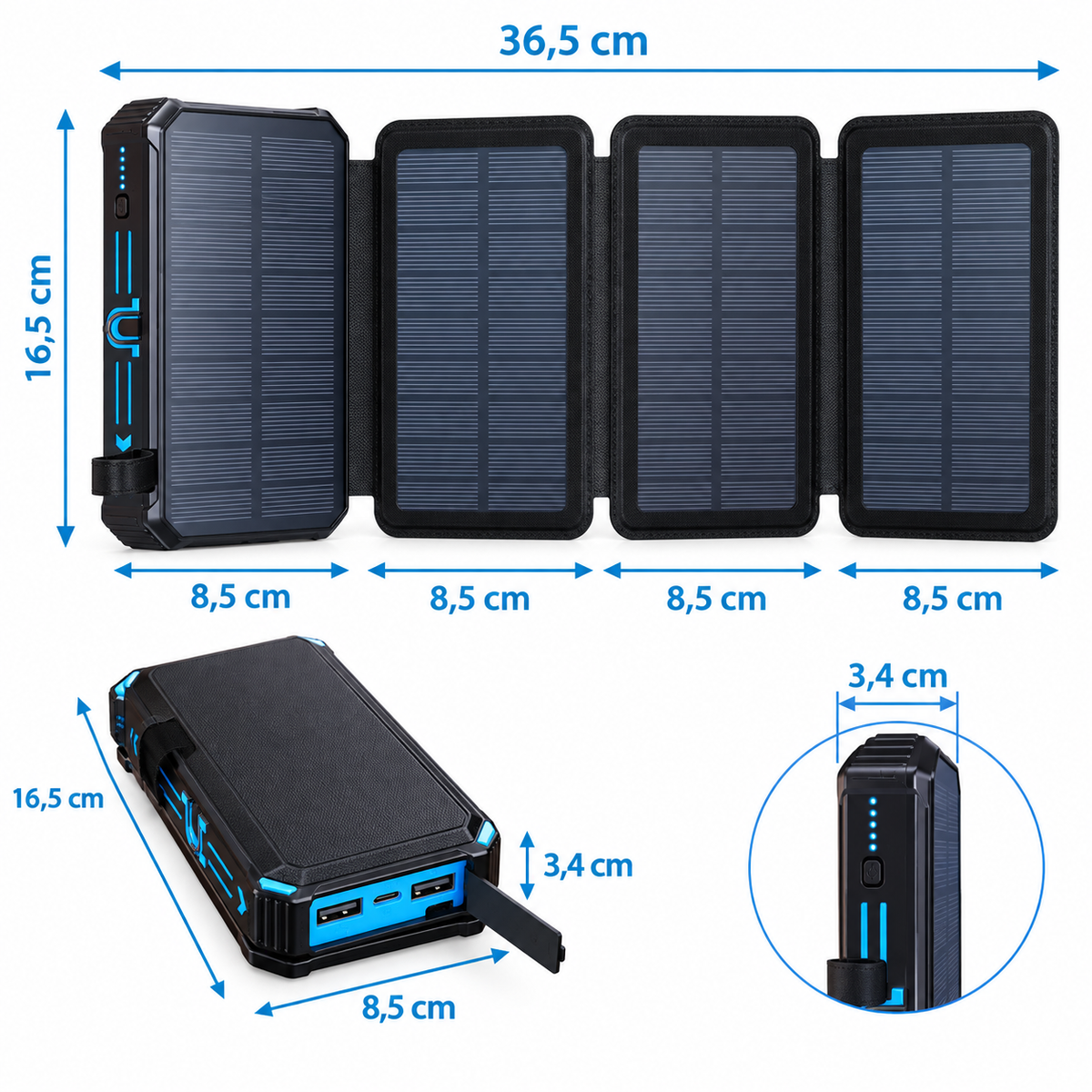 RAVU 36800mAh Faltbares Solar-Powerbank-Set (4 Solar-Panels)