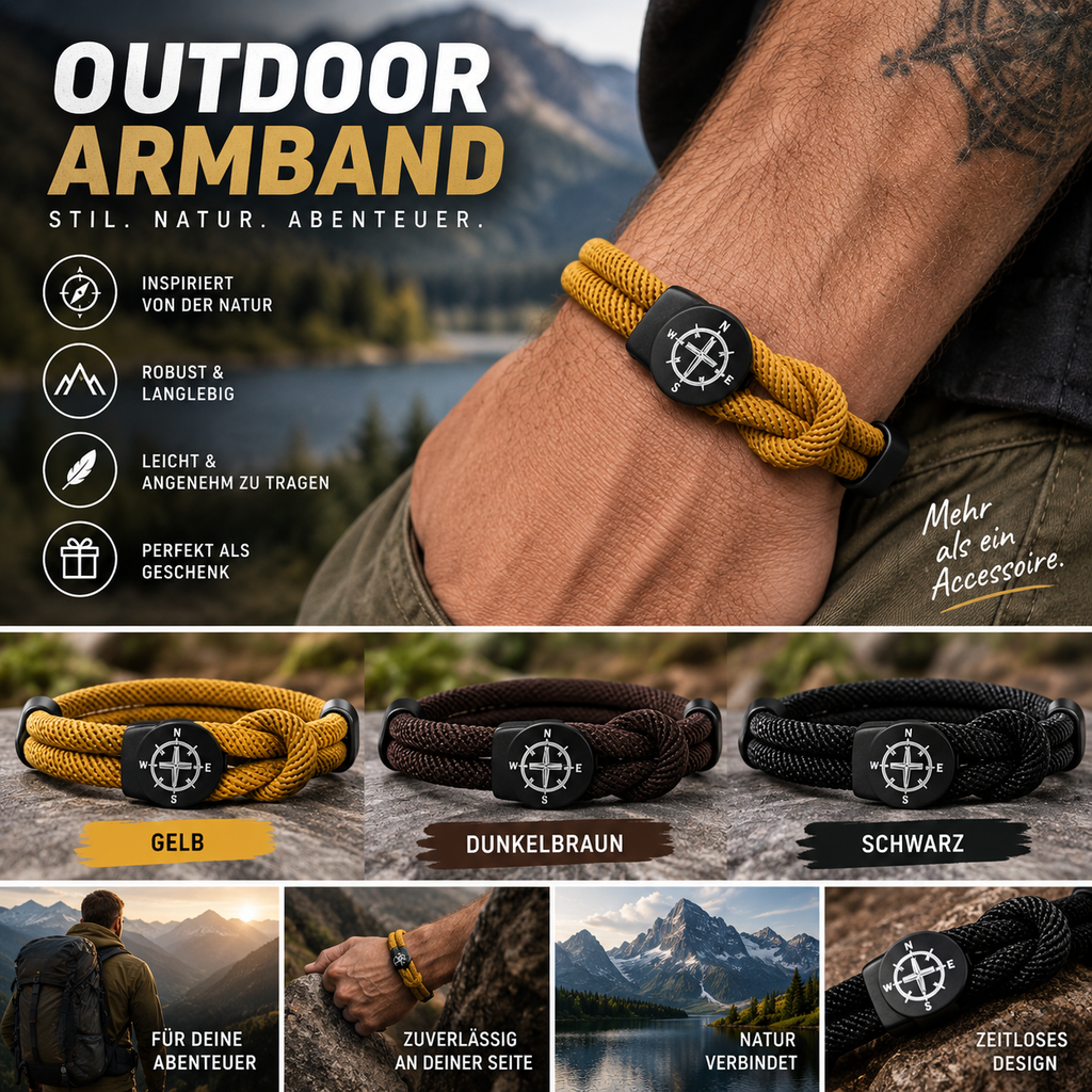 RAVU Outdoor Armband – Geflochtenes Adventure-Armband mit Kompass-Design