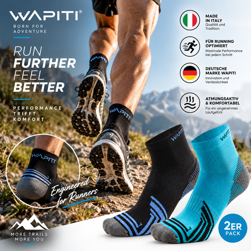 Wapiti RUN 2 Paar Laufsocken Doppelpack | Primaloft Sportsocken
