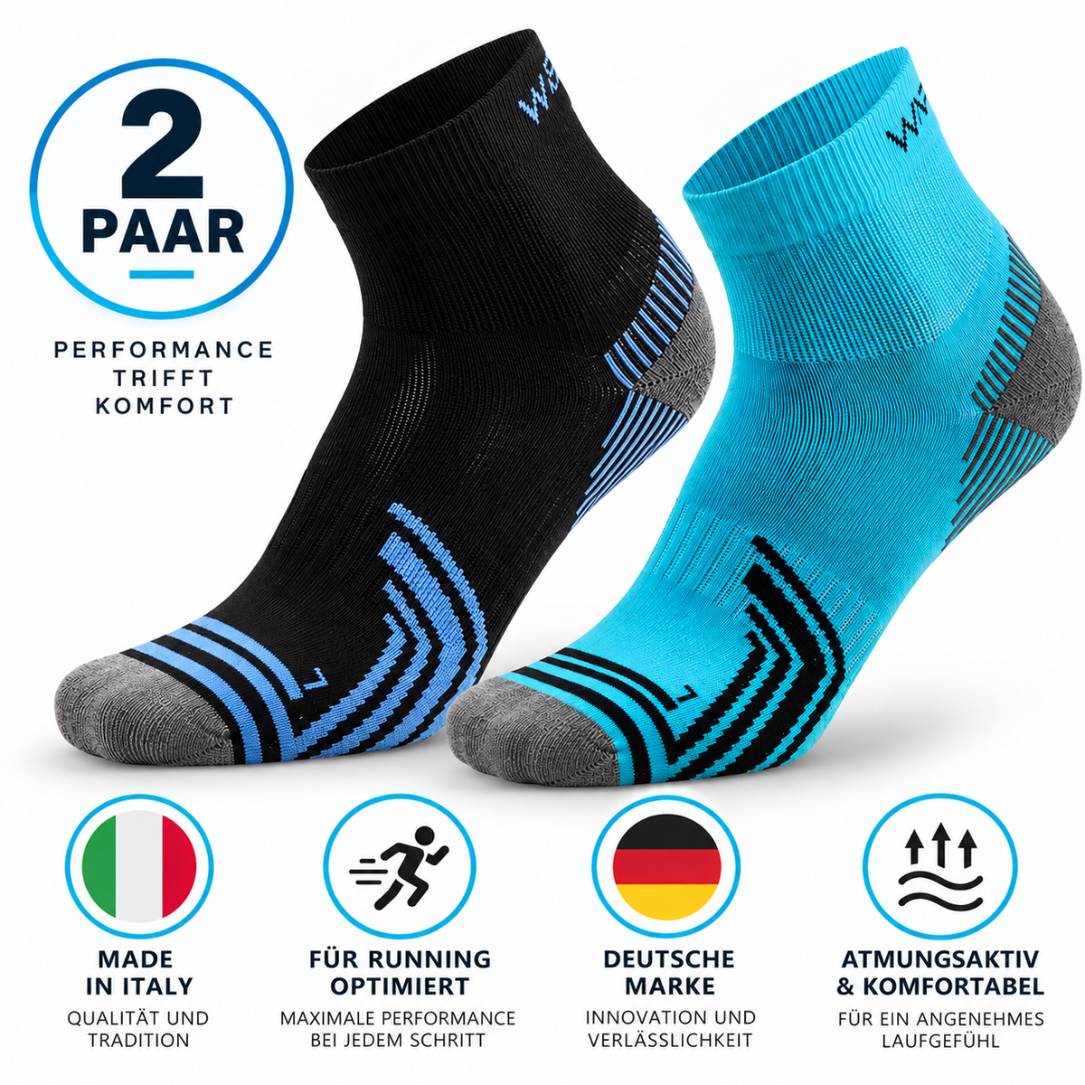Wapiti RUN 2 Paar Laufsocken Doppelpack | Primaloft Sportsocken