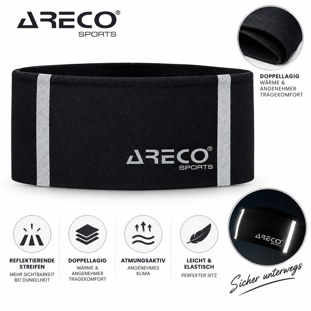 ARECO Herren Laufstirnband Reflective | Atmungsaktiv & Reflektierend