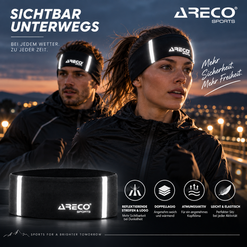 ARECO Herren Laufstirnband Reflective | Atmungsaktiv & Reflektierend