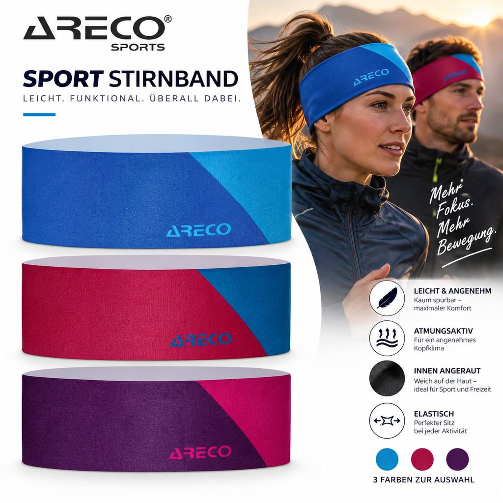 ARECO Laufstirnband Lightweight | Ultraleicht & Atmungsaktiv