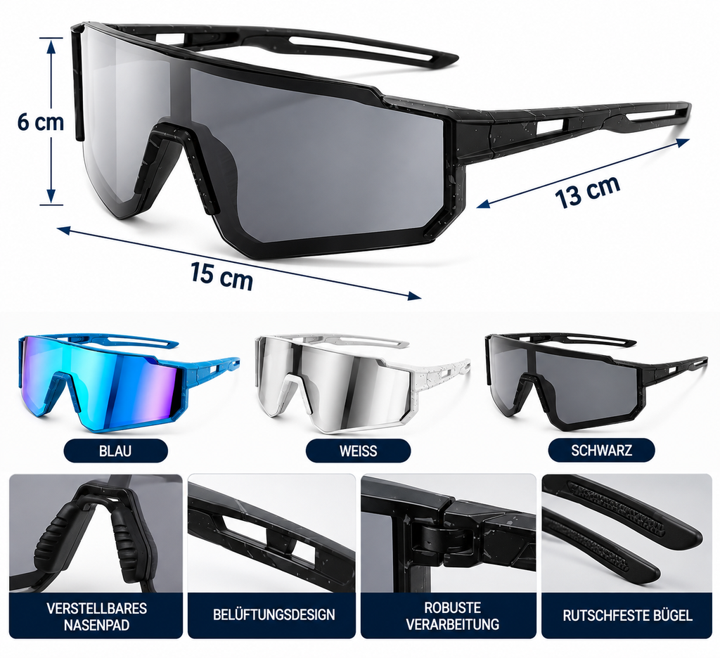 RAVU Performance Sportbrille UV400 – ultraleichte Running Sonnenbrille