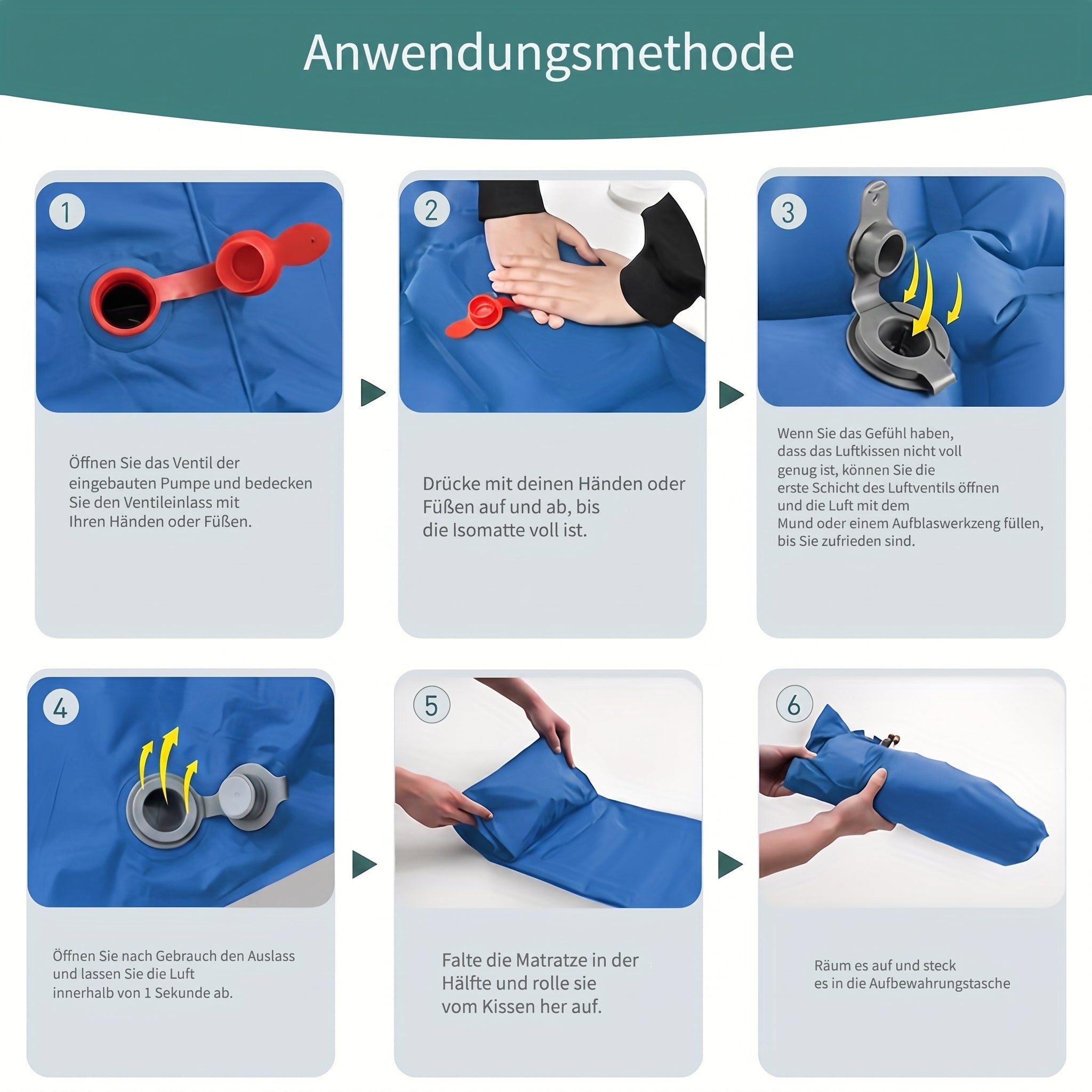 RAVU Camping Luftmatratze mit integrierter Pumpe & Kissen – 180x58 cm