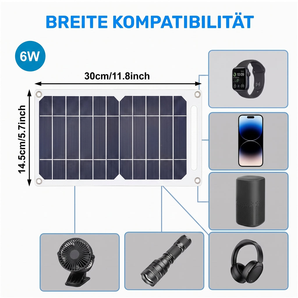 Ravu - 6W Solar-Ladepanel – Ultraleicht, USB, 2 Hubs, 2 Karabiner