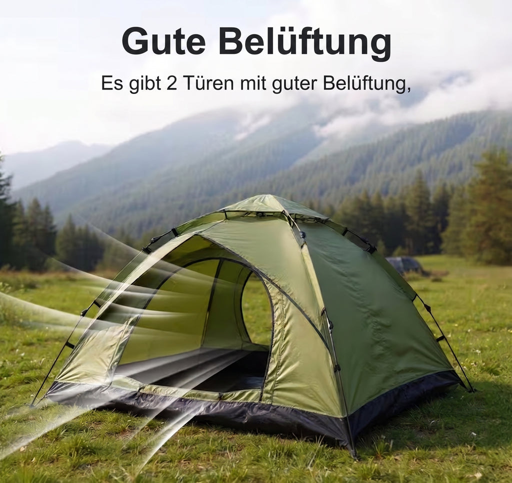RAVU Pop-up Automatik-Zelt – 2-3 Personen – Grün, UV-Schutz, Ultraleicht