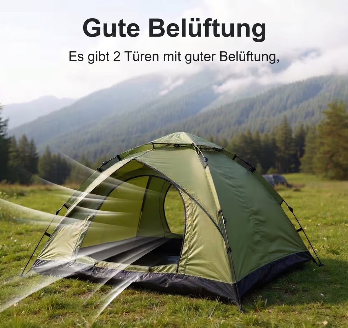 RAVU Pop-up Automatik-Zelt – 2-3 Personen – Grün, UV-Schutz, Ultraleicht