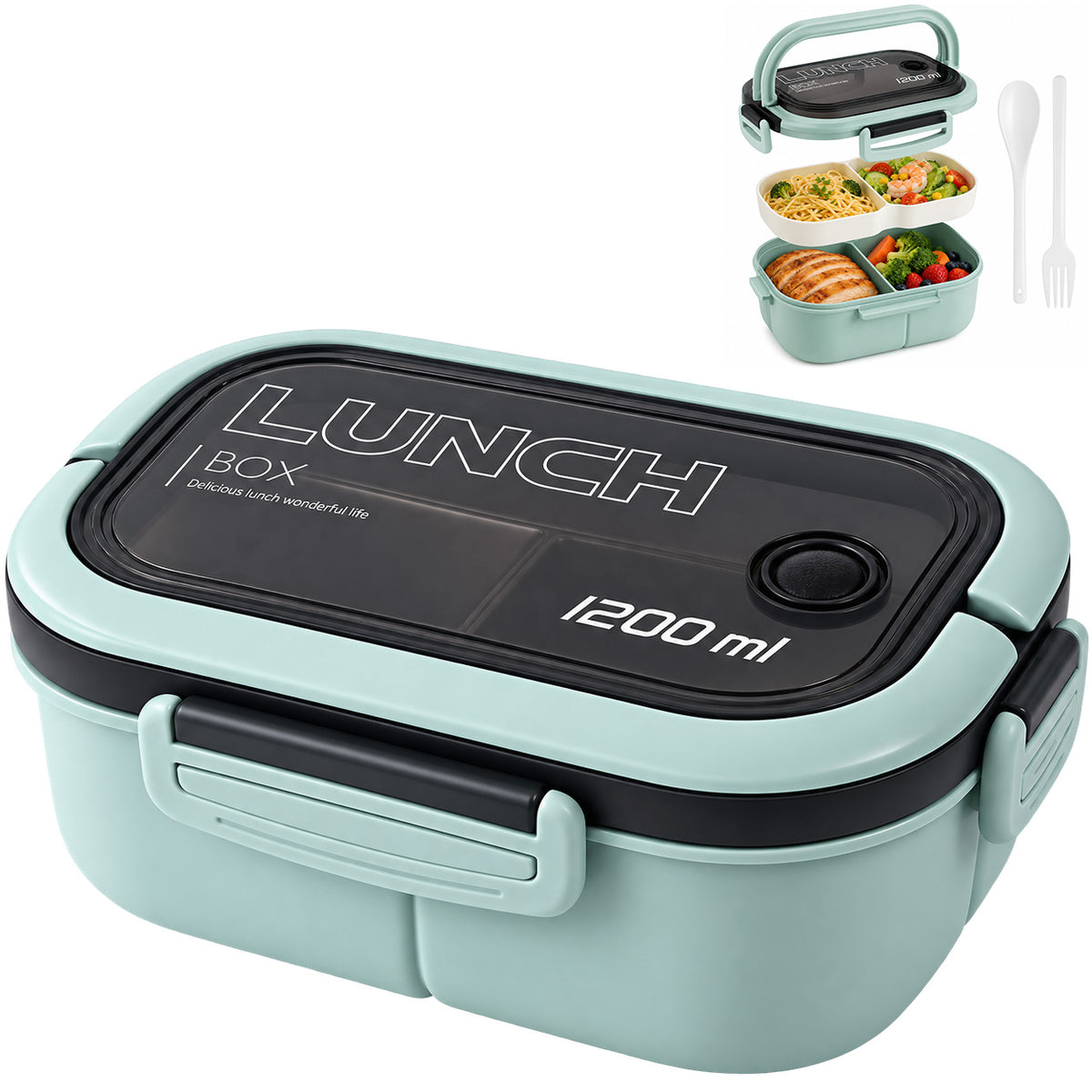 RAVU Lunch Box 1200 ml | Bento Brotdose mit Besteck – Green