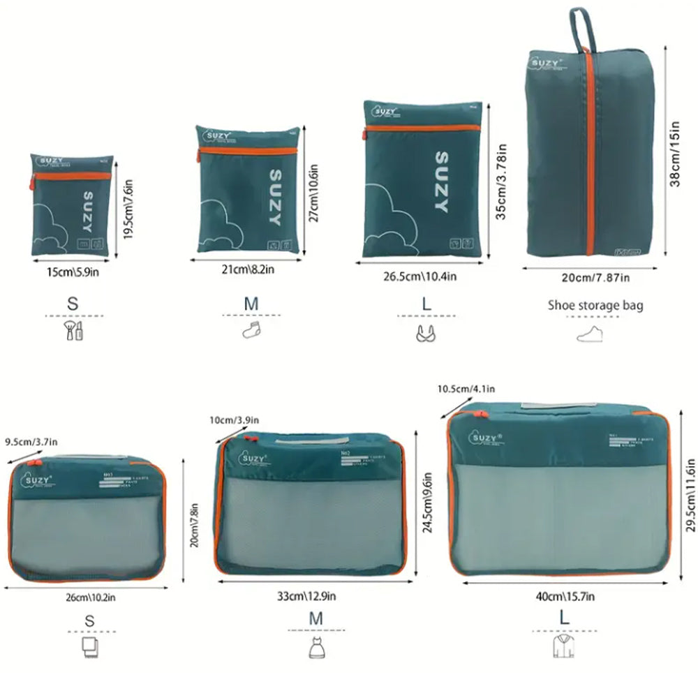 7-teiliges Packtaschen-Set für Koffer – Leichte & Robuste Reise-Organizer