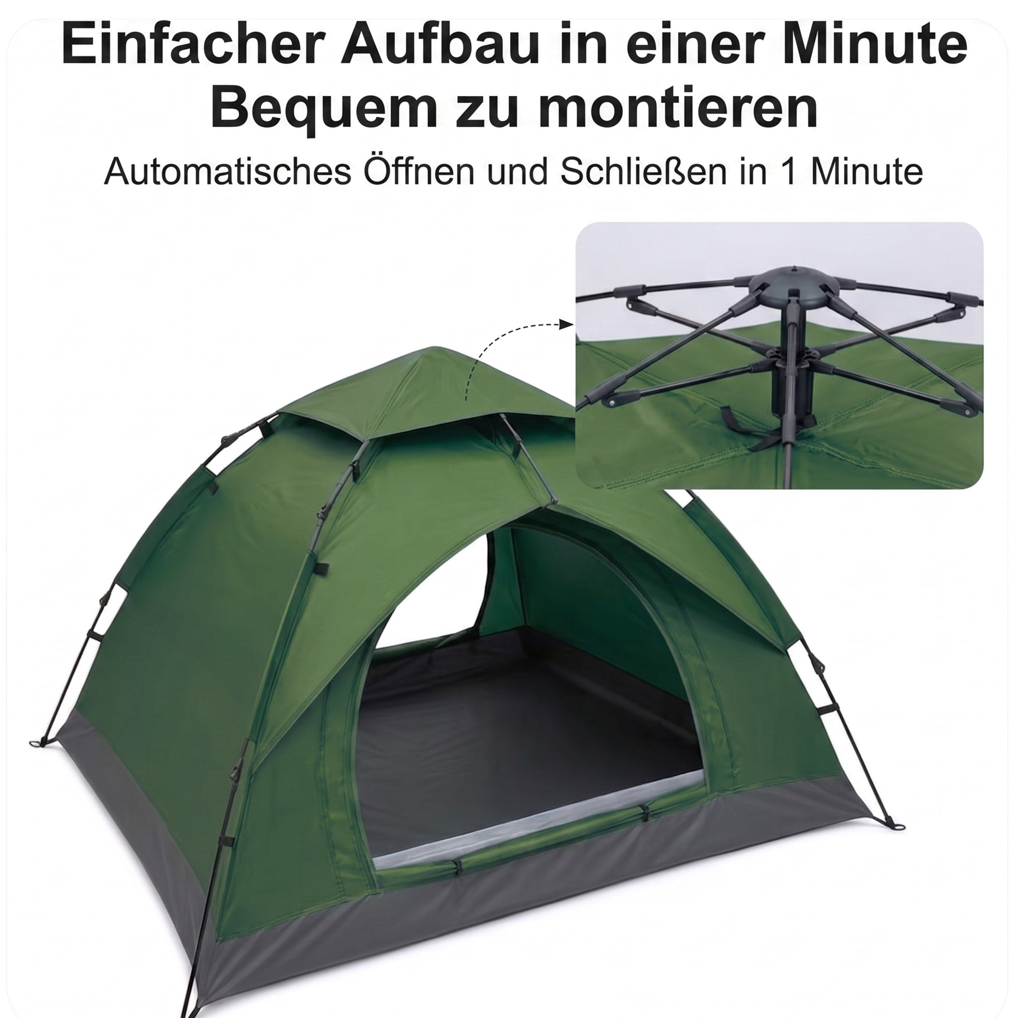 RAVU Pop-up Automatik-Zelt – 2-3 Personen – Grün, UV-Schutz, Ultraleicht