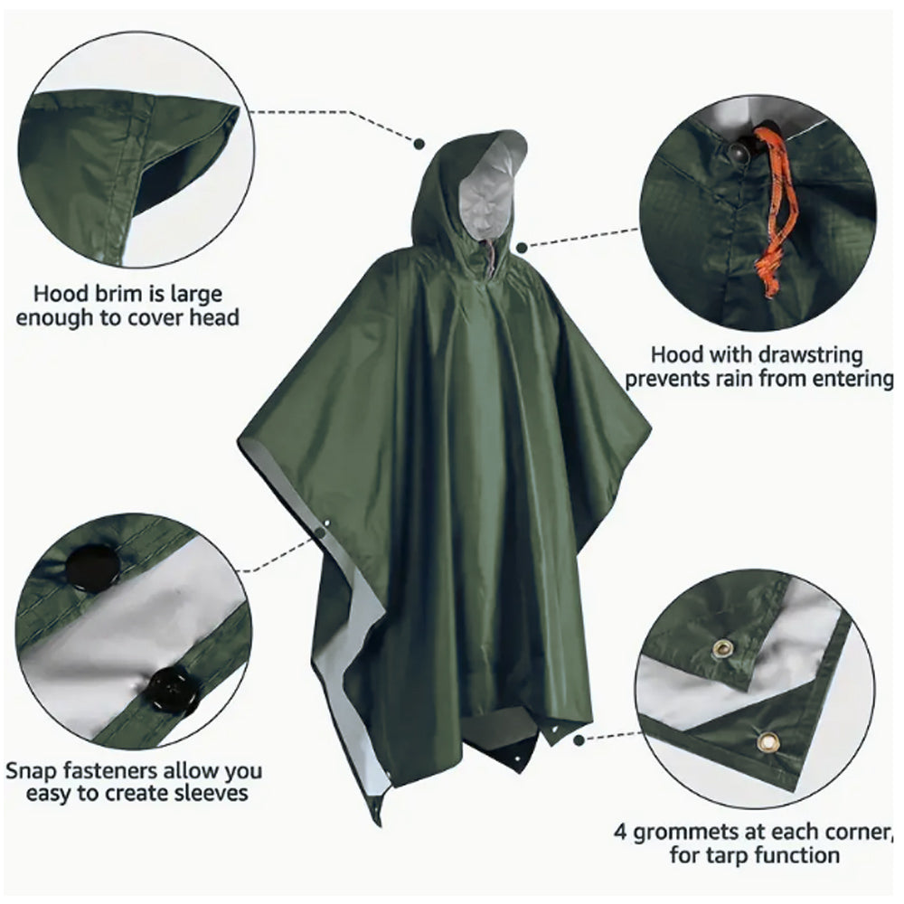 RAVU 3in1 Regenponcho – Multifunktionales Outdoor-Cape, Tarp & Unterlage