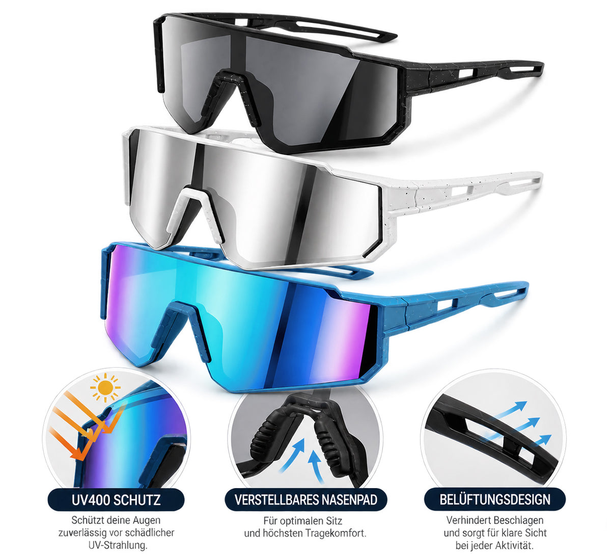 RAVU Performance Sportbrille UV400 – ultraleichte Running Sonnenbrille
